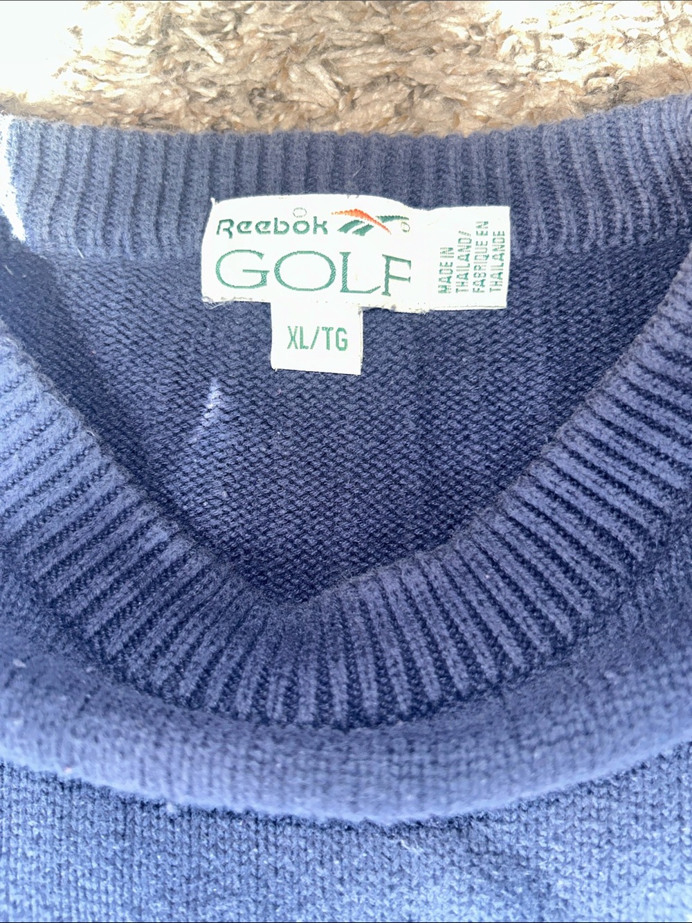 Men’s Vintage Reebok Golf 100% Cotton Blue Textured Crewneck Sweater - Size XL - Picture 2 of 5